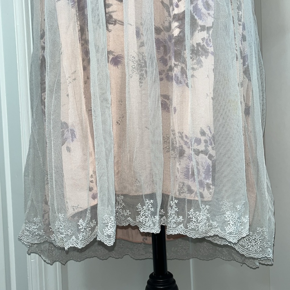 Intimately Free People Peach Floral Tulle Lace Ruffled Dress - Picture 3 of 11